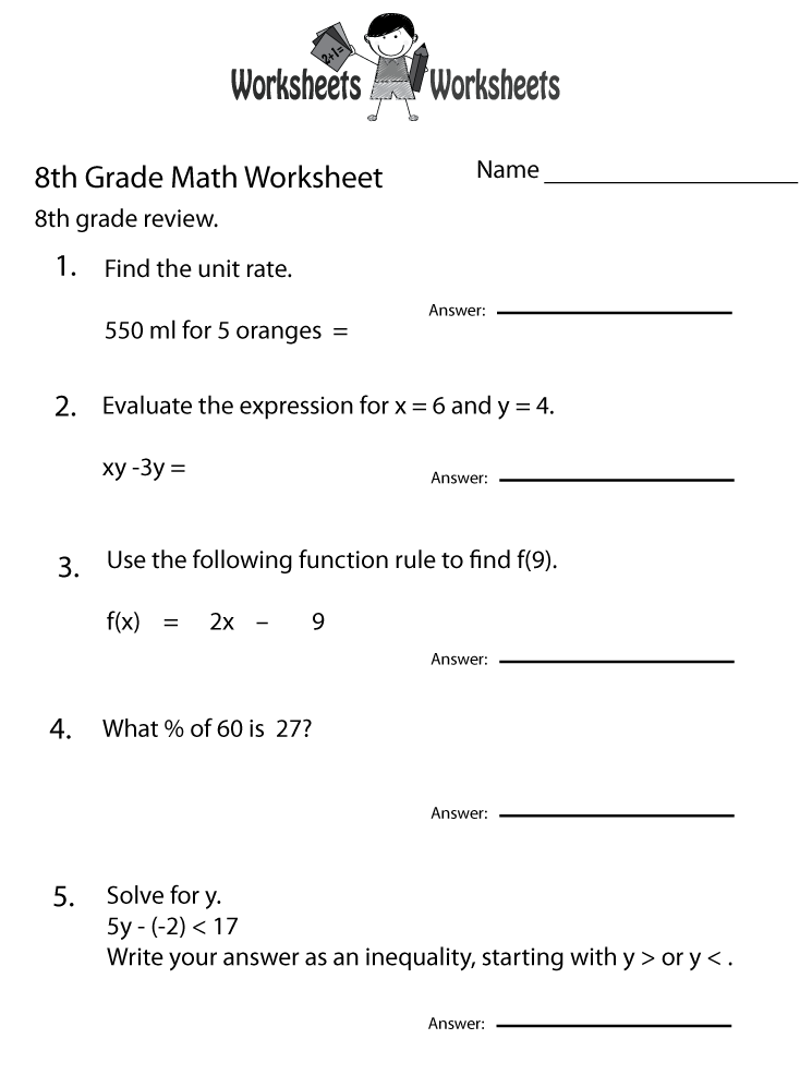 Printable 8th Grade Math Worksheets - One Platform For ...