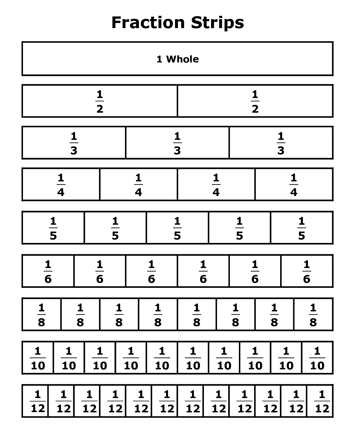 Free Fraction Strips Printable Worksheets Interactive