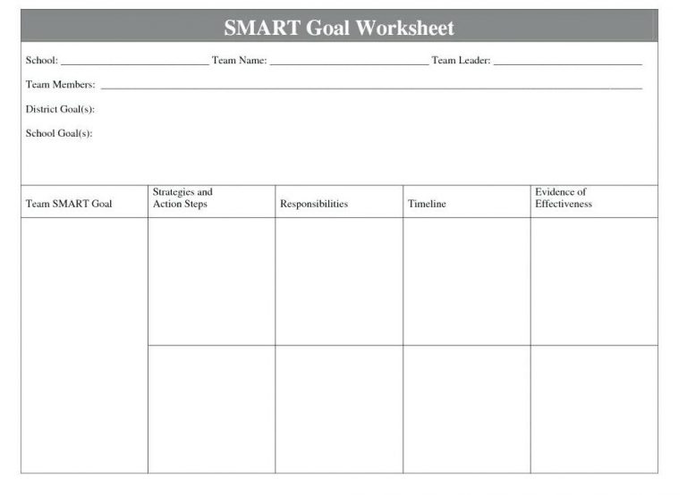 Smart Goals Template Worksheet - One Platform For Digital Solutions