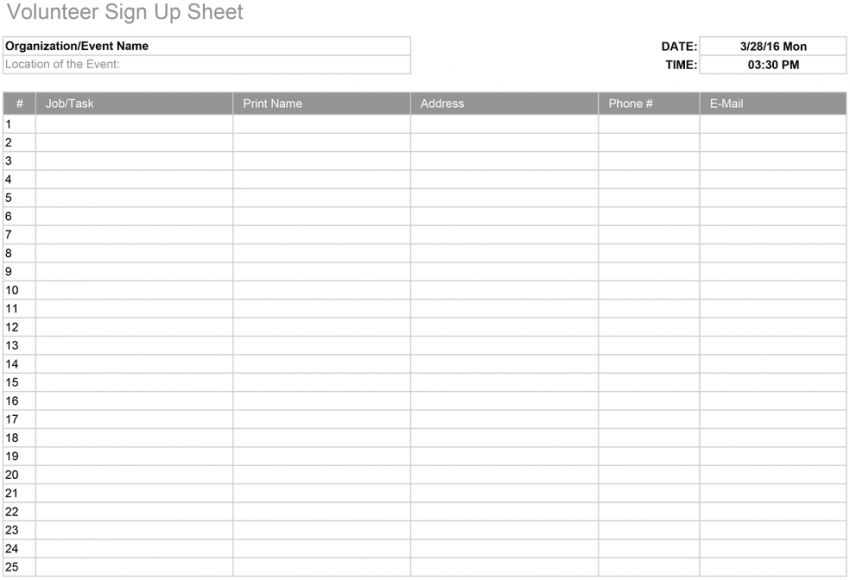 Sign Up Sheet Template With Time Slot - Digitally Credible Calendars