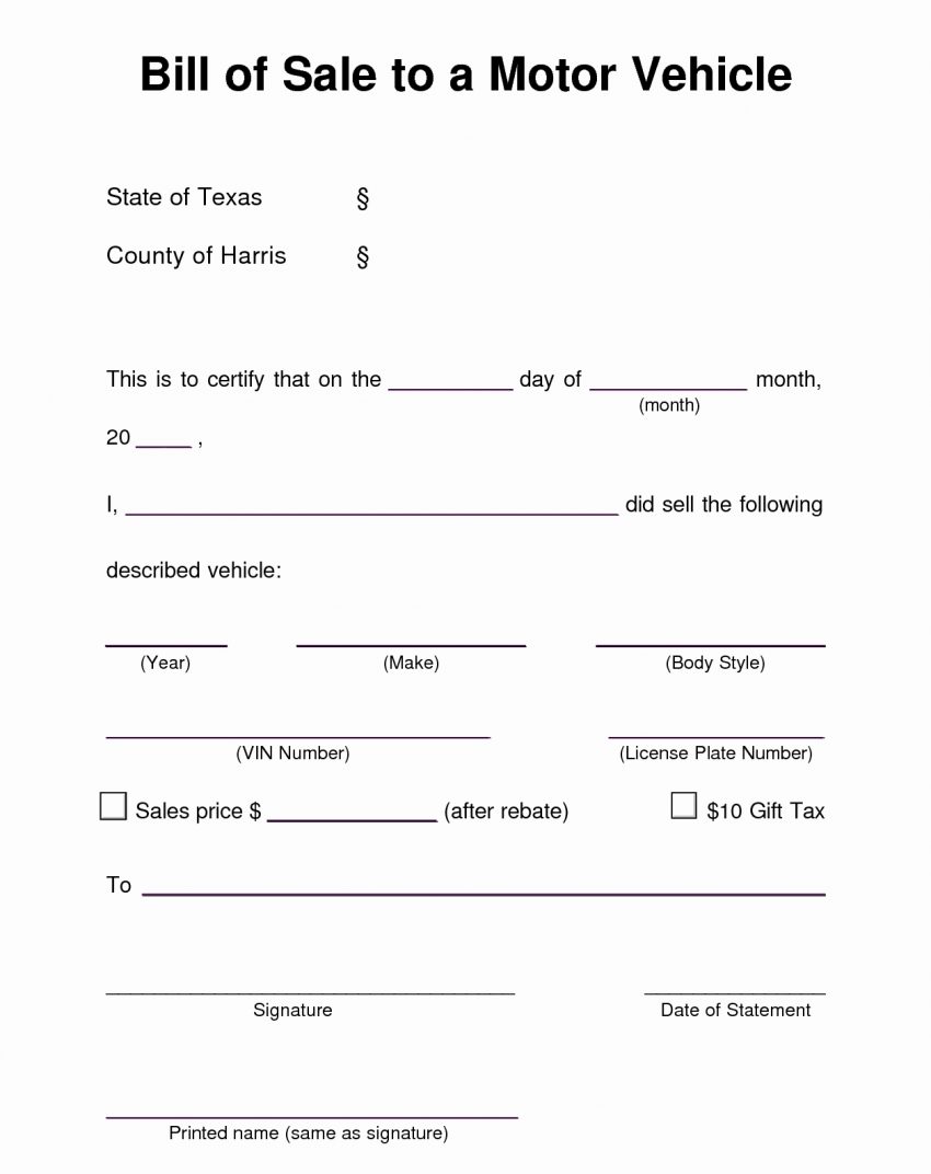 used car free bill of sale template for car