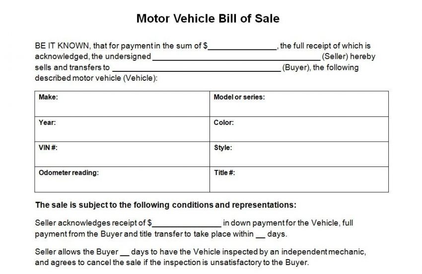 printable vehicle bill of sale template