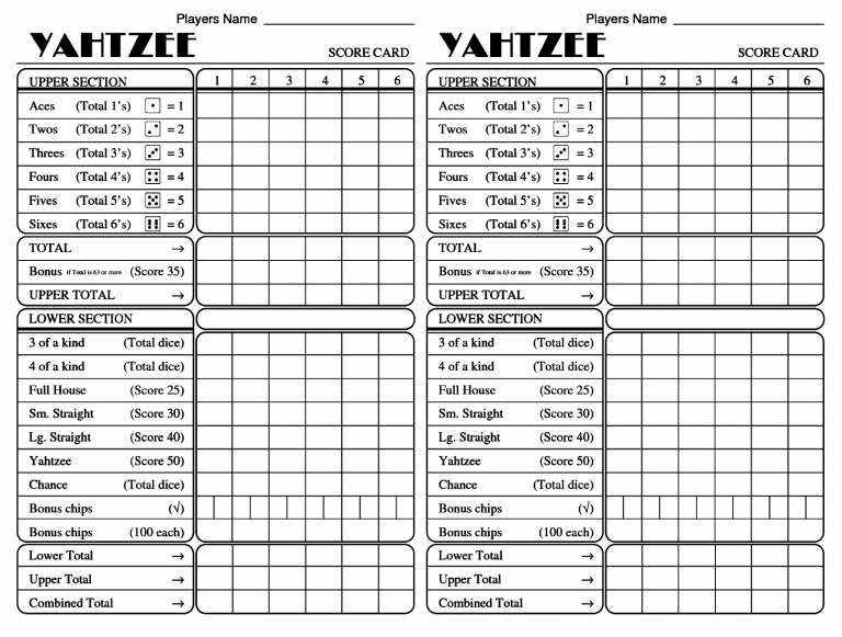 printable yahtzee score sheets card hd