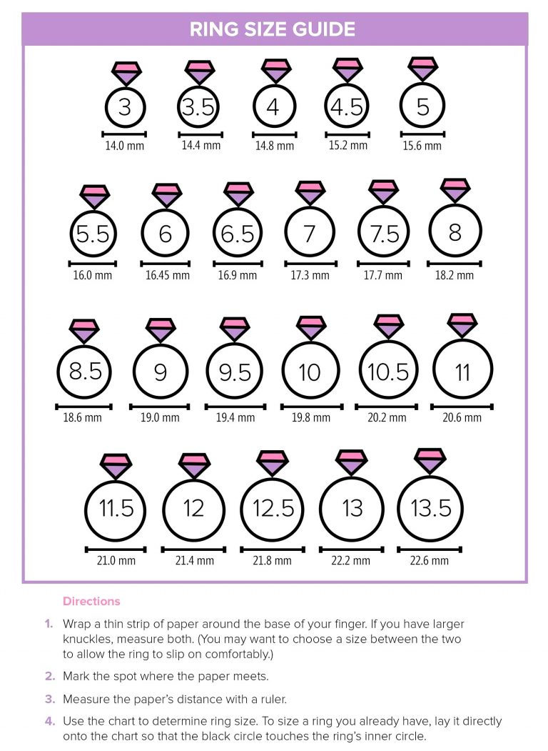 engagement wedding ring size chart printable
