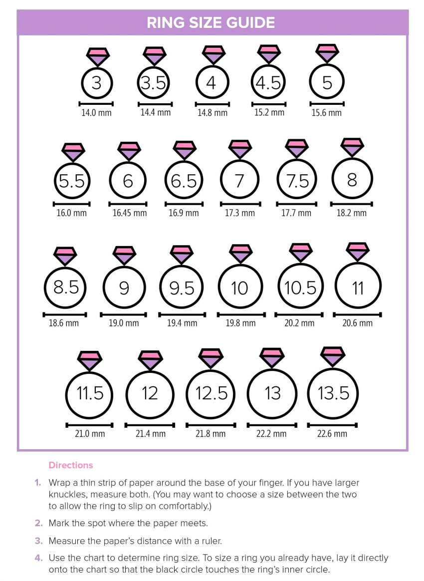 engagement wedding ring size chart printable