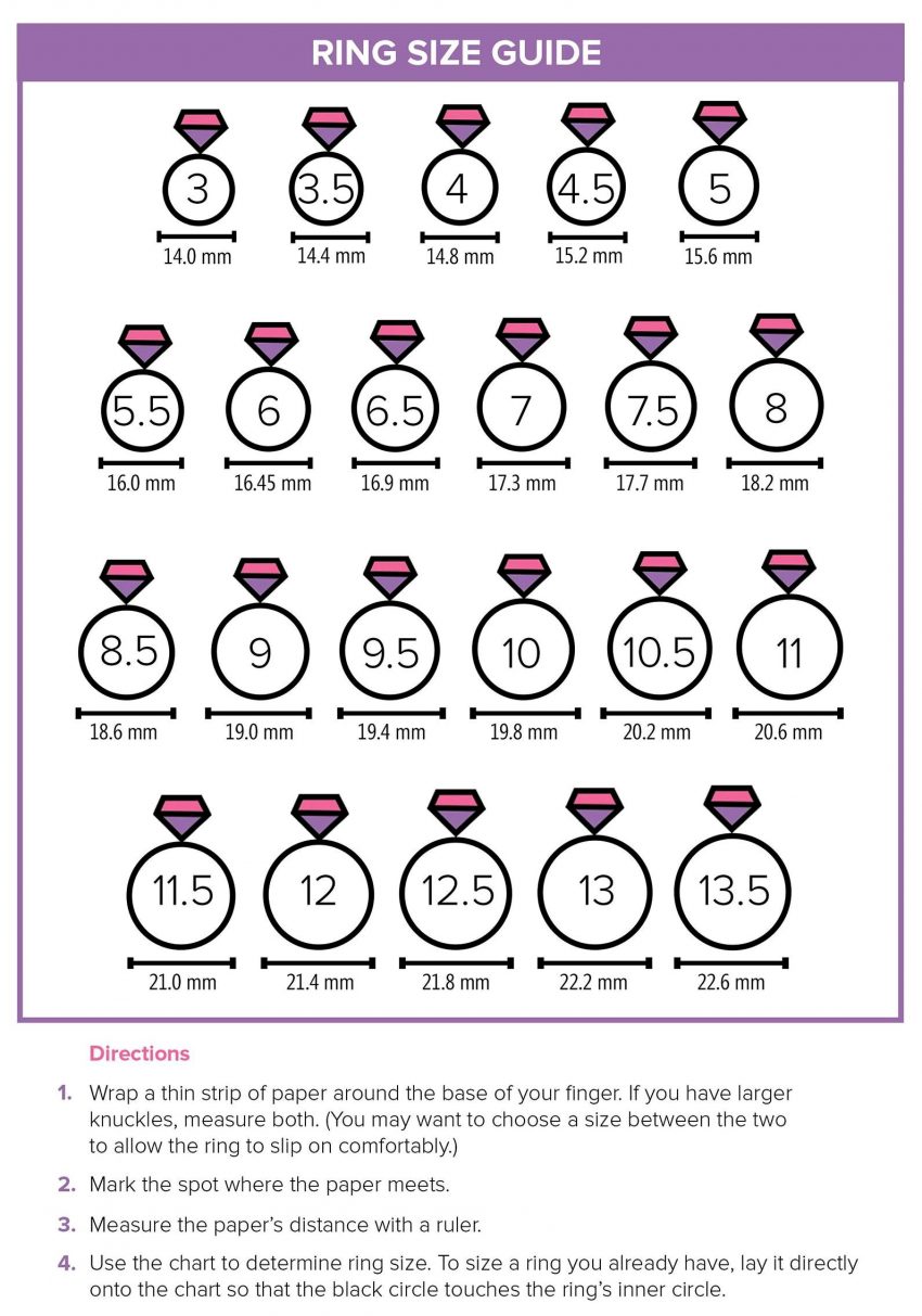 Ladies & Men Finger Ring Size Measurement Chart Printable