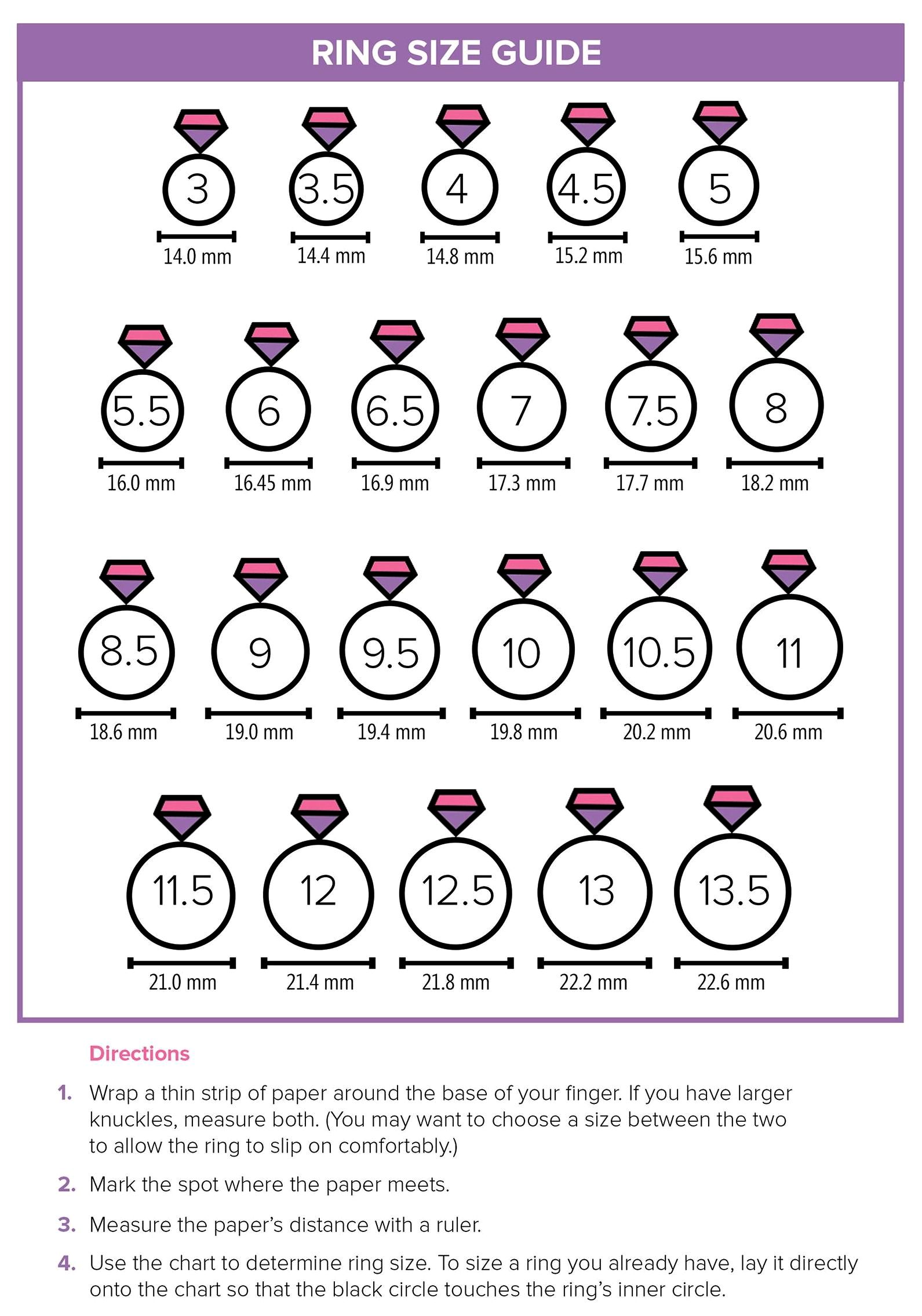 Ladies And Men Finger Ring Size Measurement Chart Printable