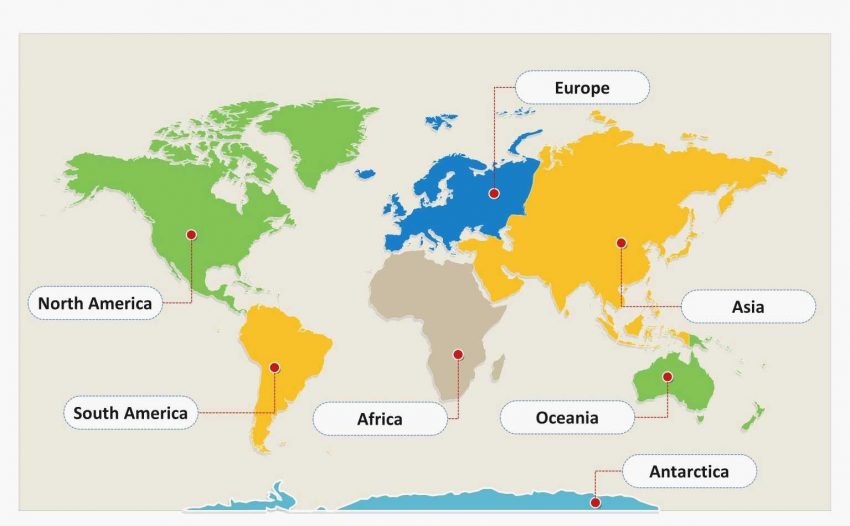 Map of The 7 Continents Seven Continents Map Printable Digitally