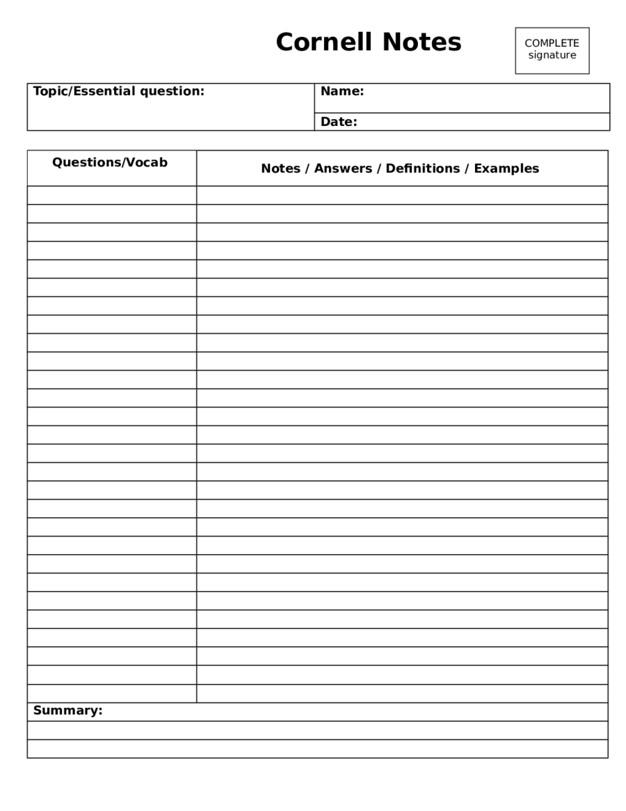 Cornell Notes Template Word Doc - One Platform For Digital Solutions