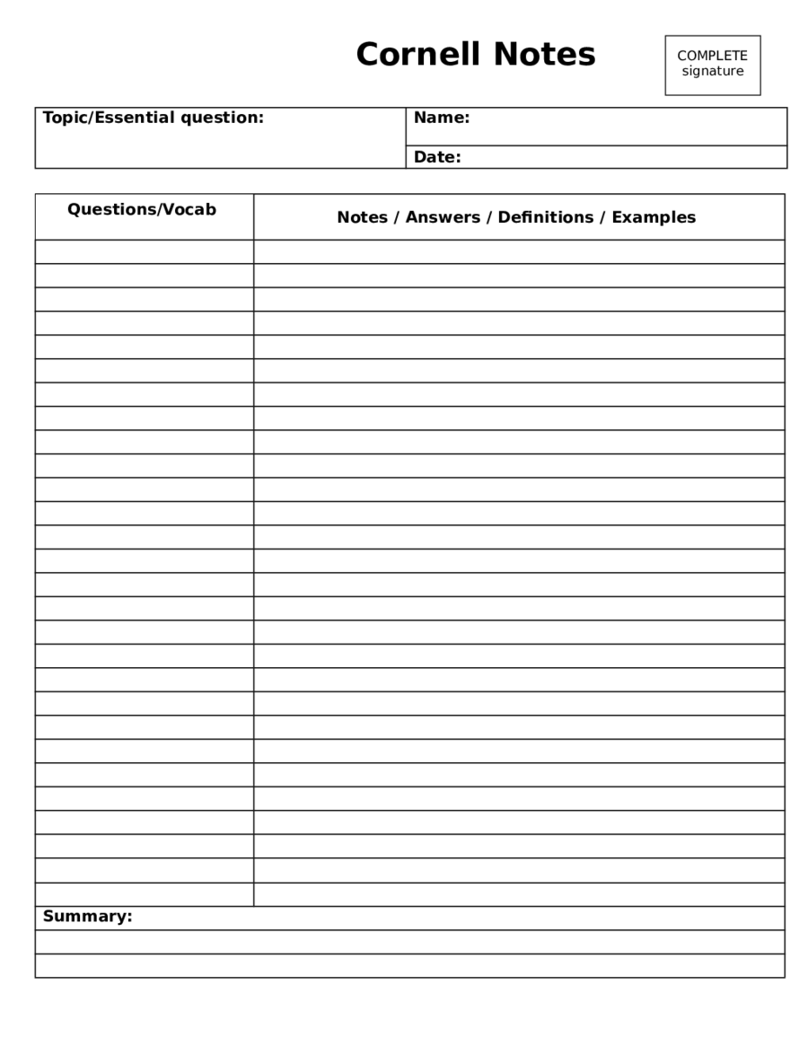 Cornell Notes Template Doc