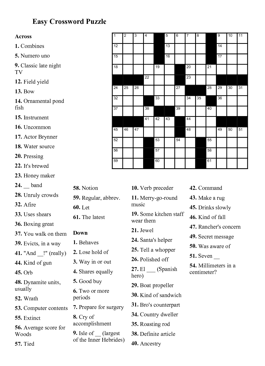 13 Best Printable Crosswords For Adults Printableecom Free Easy Printable Crossword Puzzles