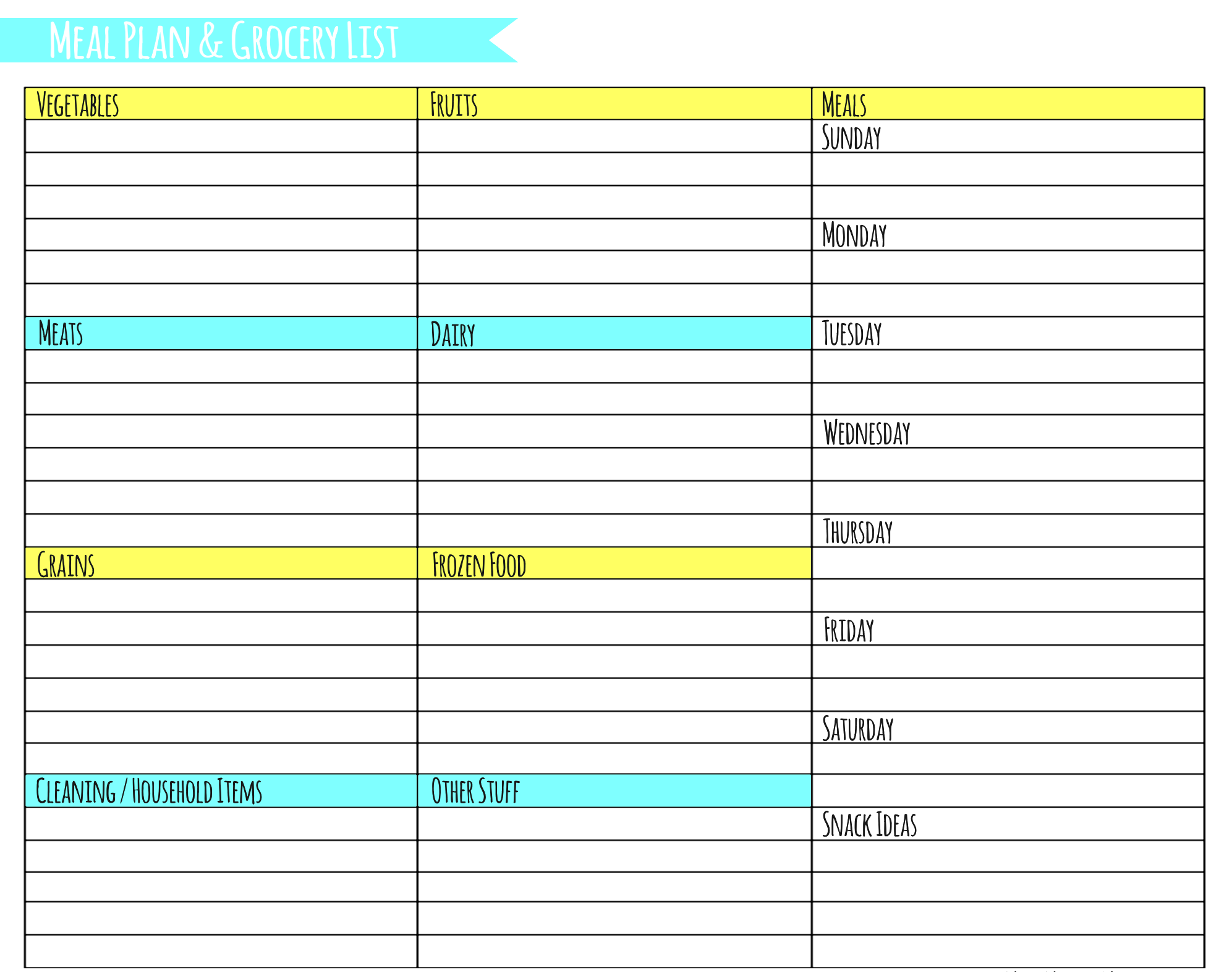 Free Grocery List Template Excel