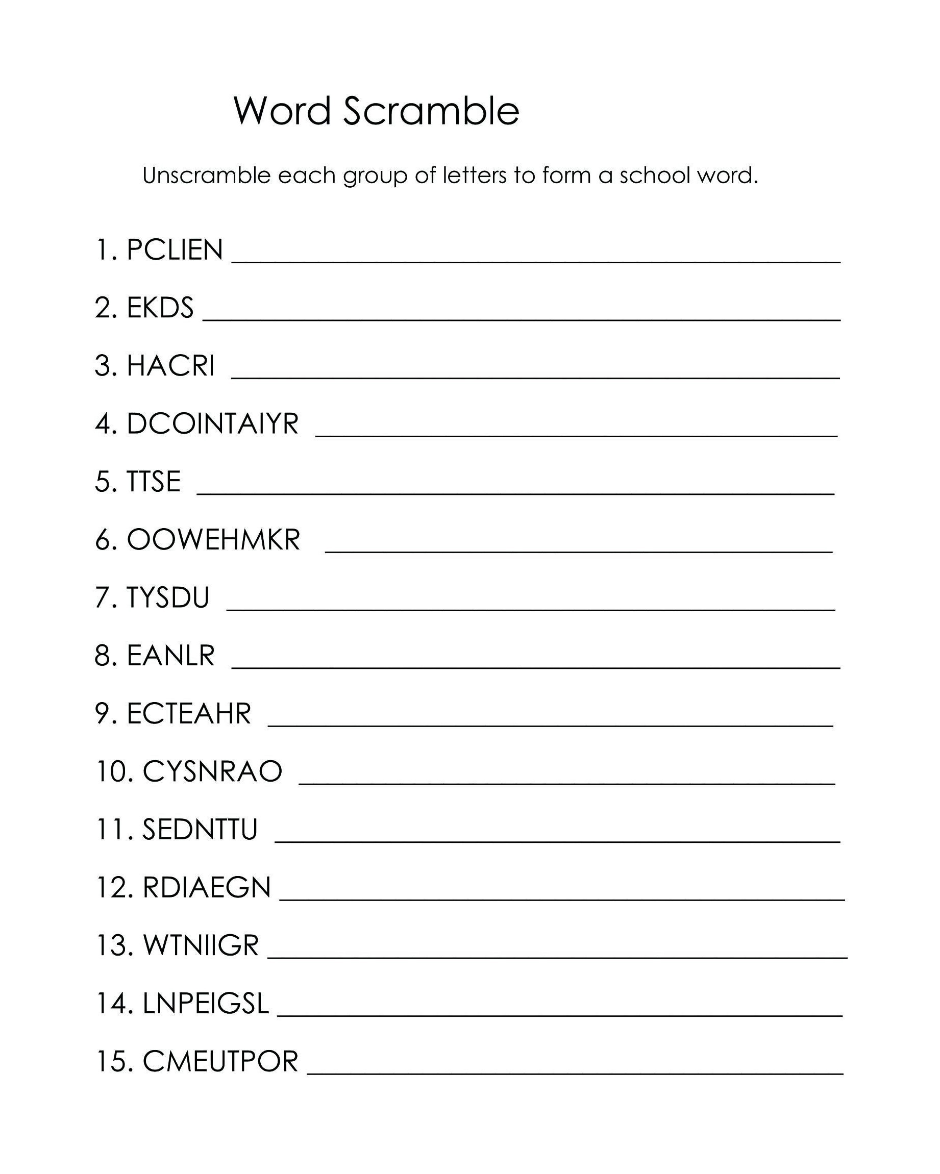 homework unscramble the words