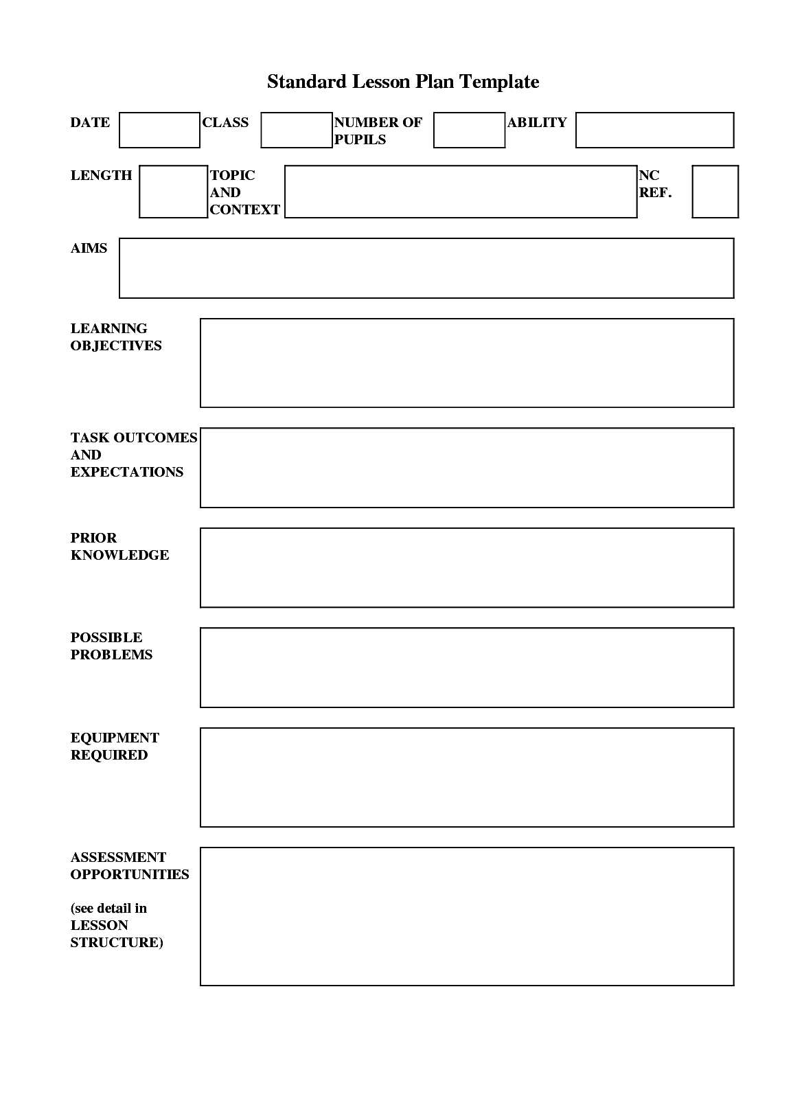 Basic Lesson Plan Template Word Database