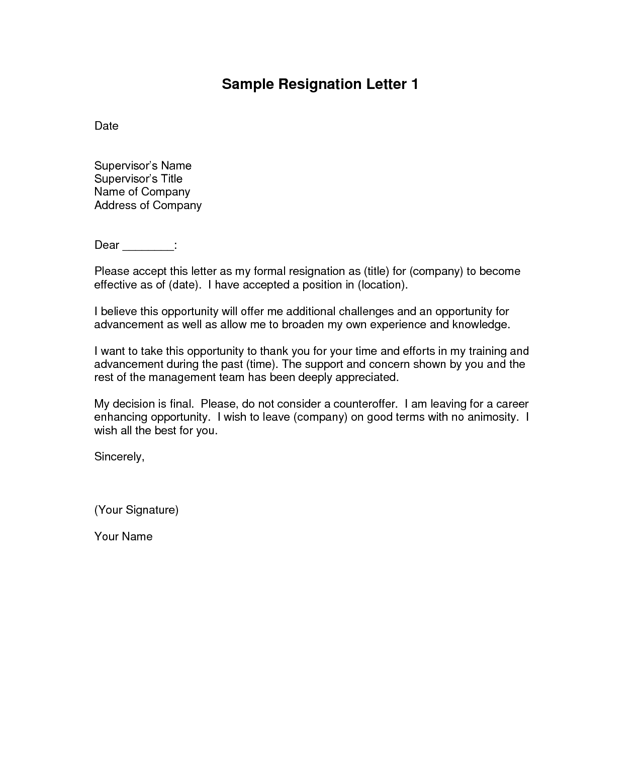 Resignation Letter Template Letter Of Resignation Template