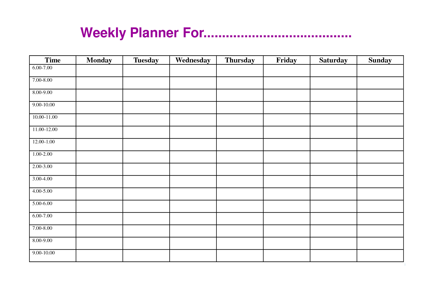 Weekly Timetable Template Free Download