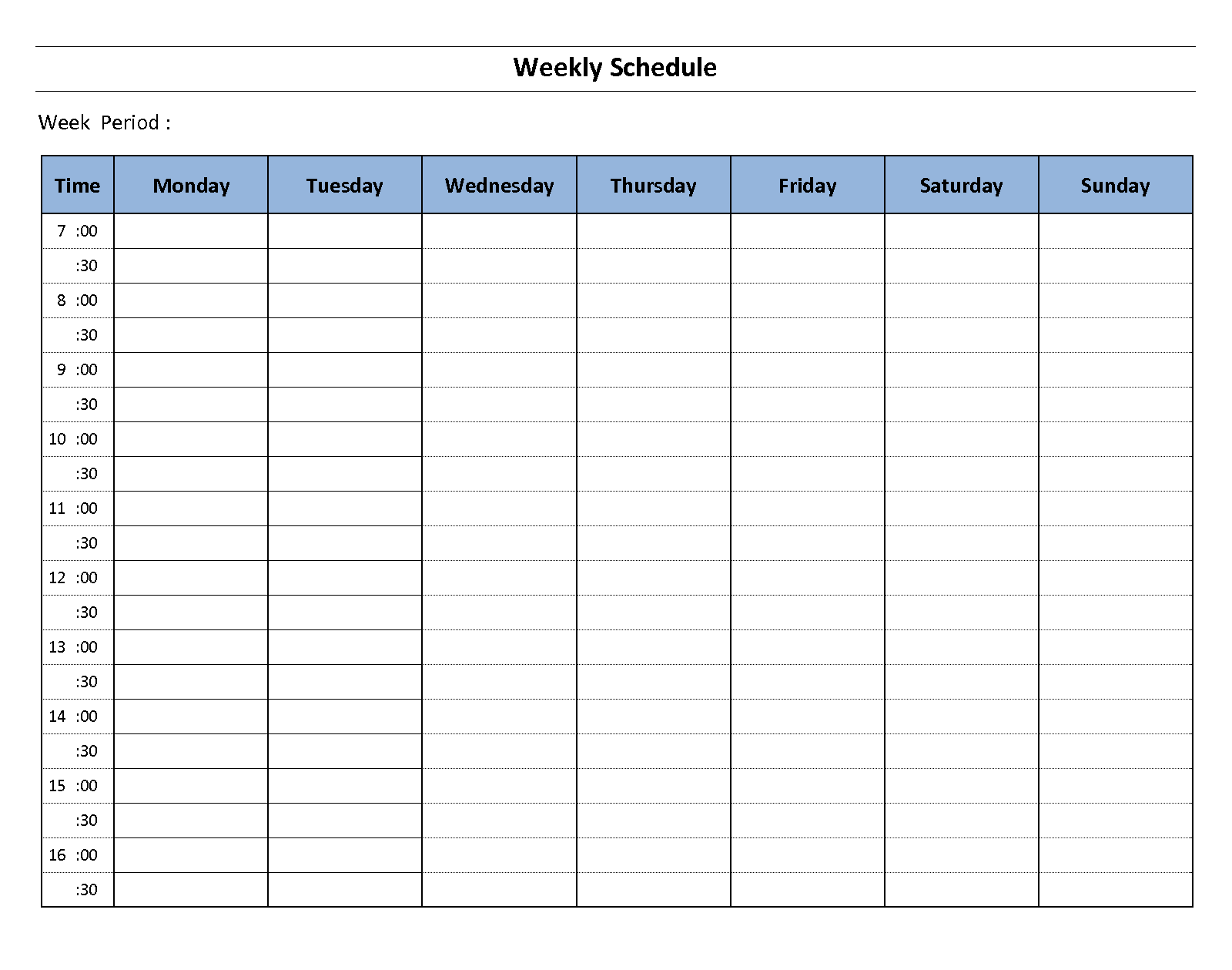 weekly work schedule template