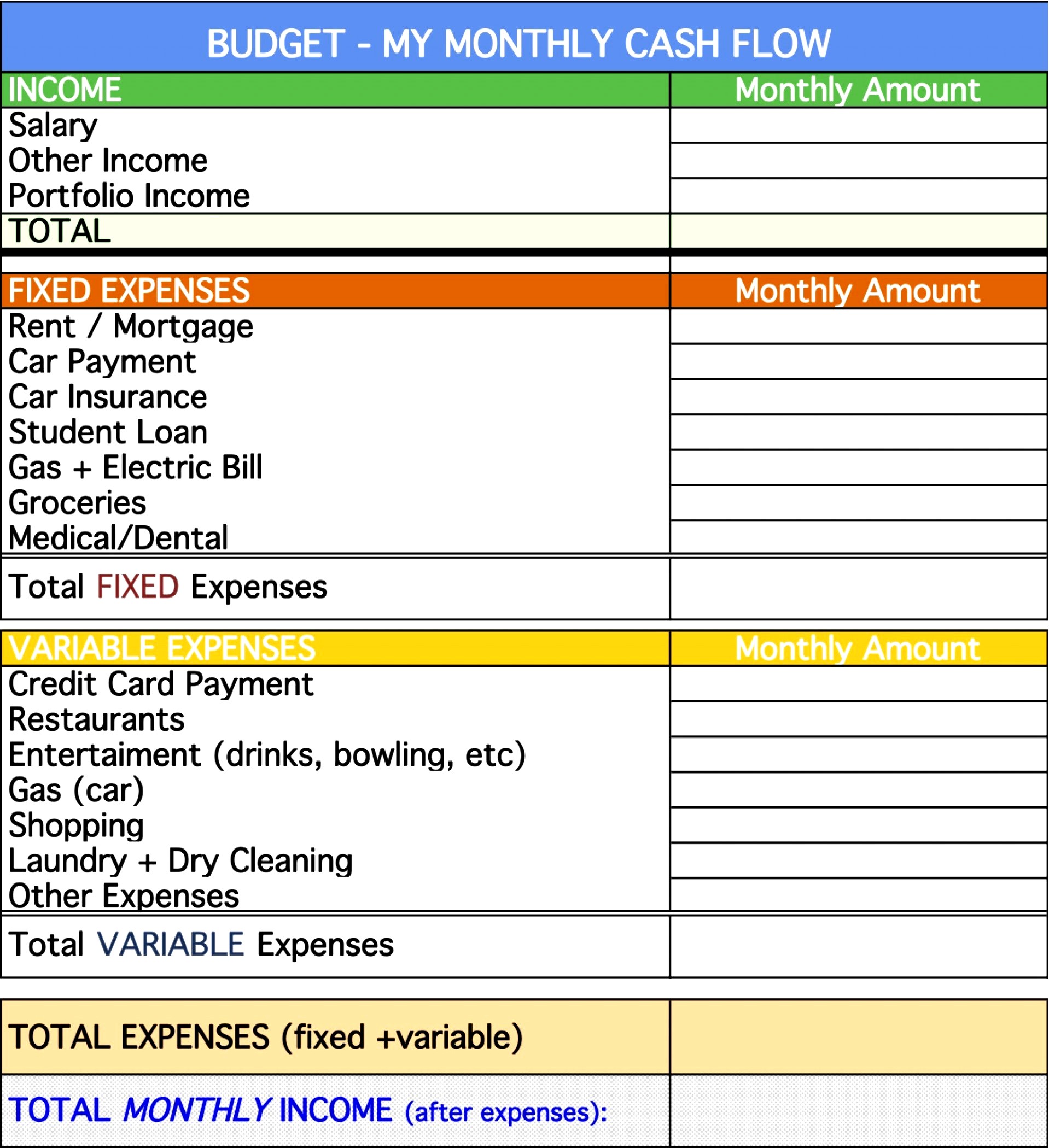 Monthly Budget Template Excel