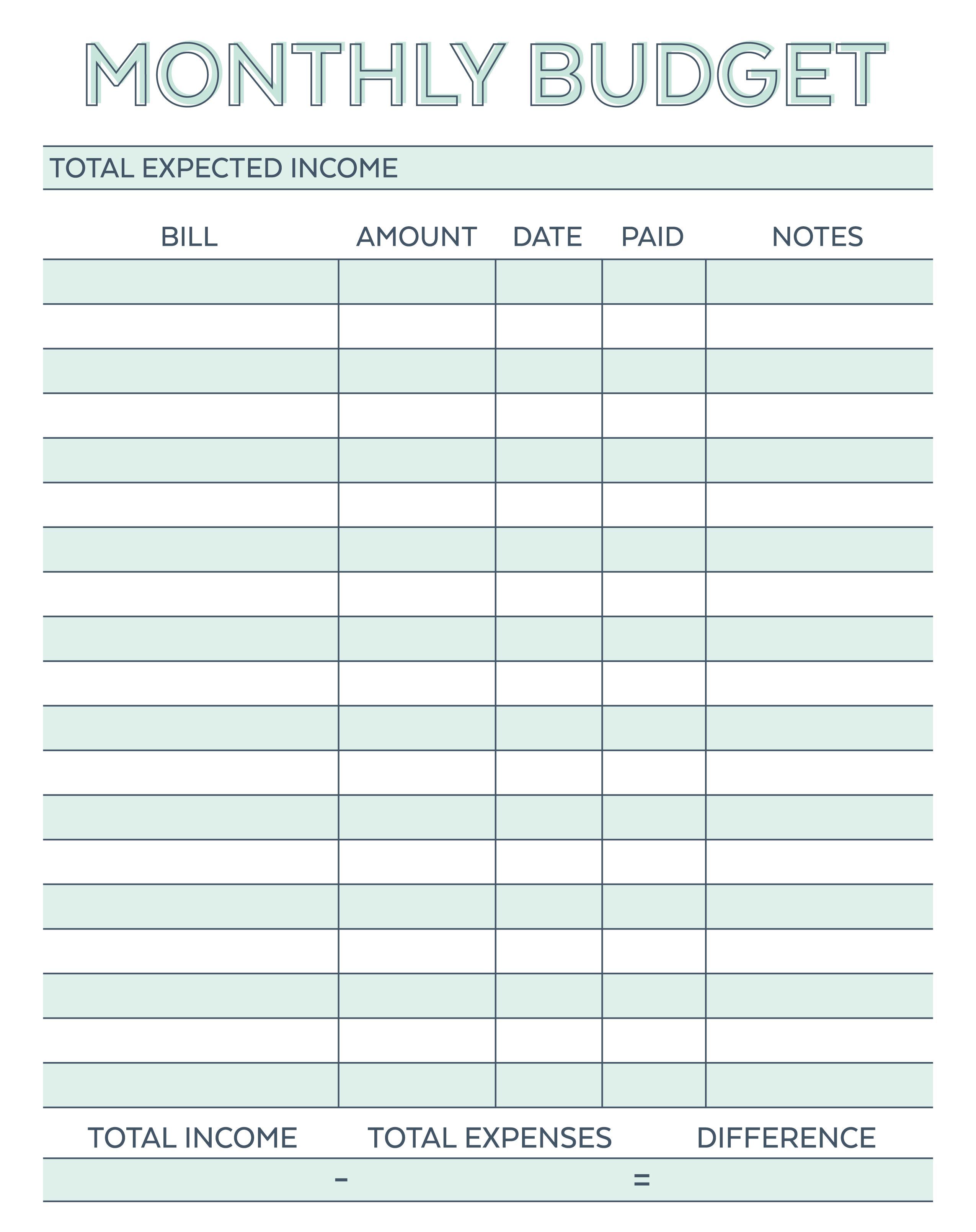 monthly budget calendar printable