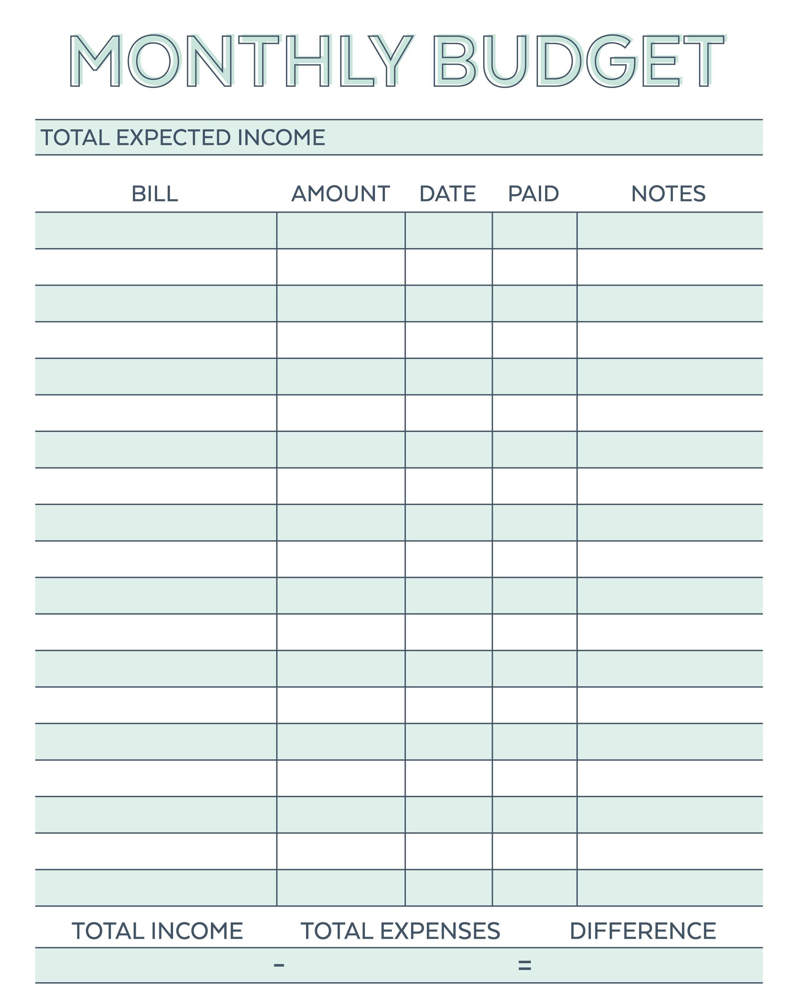 Monthly Budget Calendar Printable
