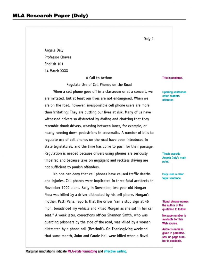 mla citation paper format