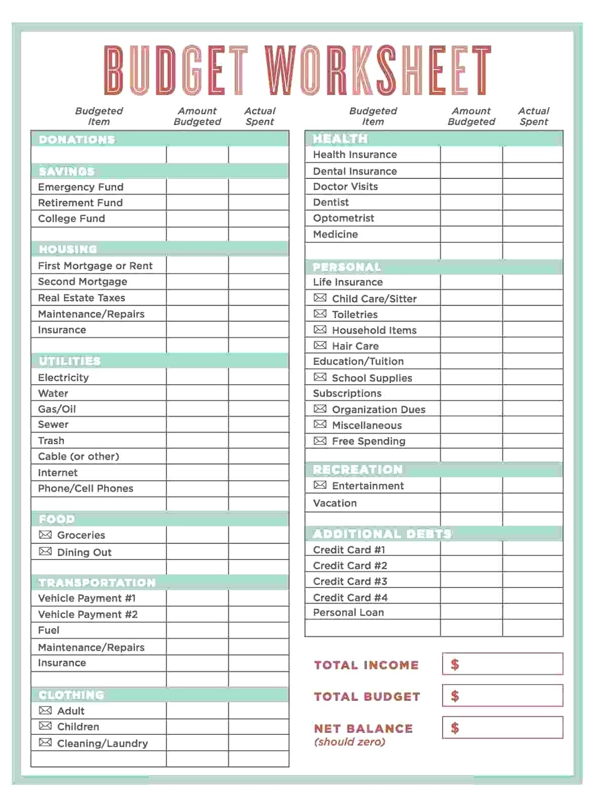 Free Printable Personal Monthly Budget Template Printable Templates