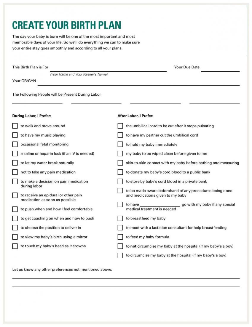 Sample Birth Plan Template