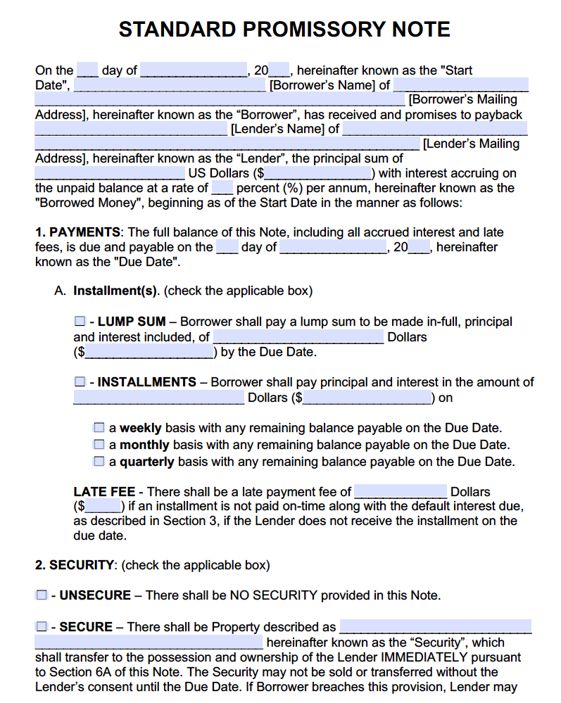 Promissory note template