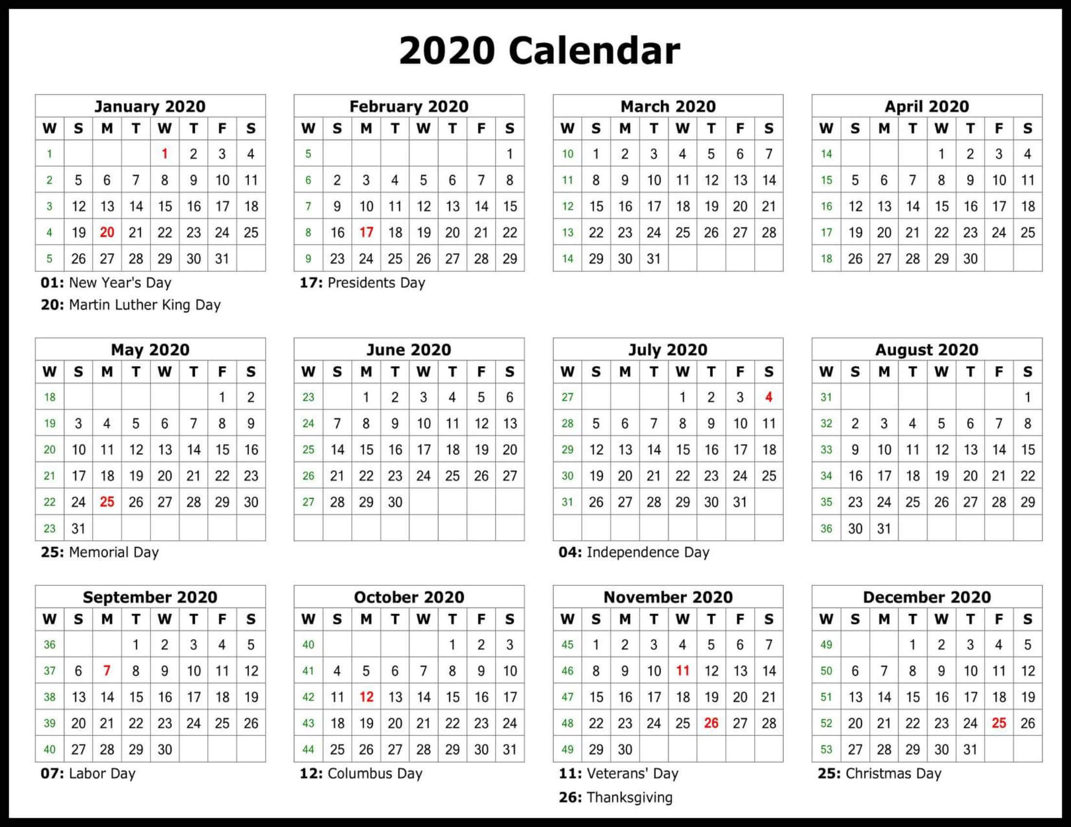 full page yearly calendar 2020 printable template one free work schedule calendar